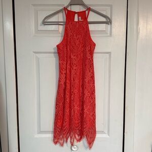 love, Fire Coral-Red Halter Dress